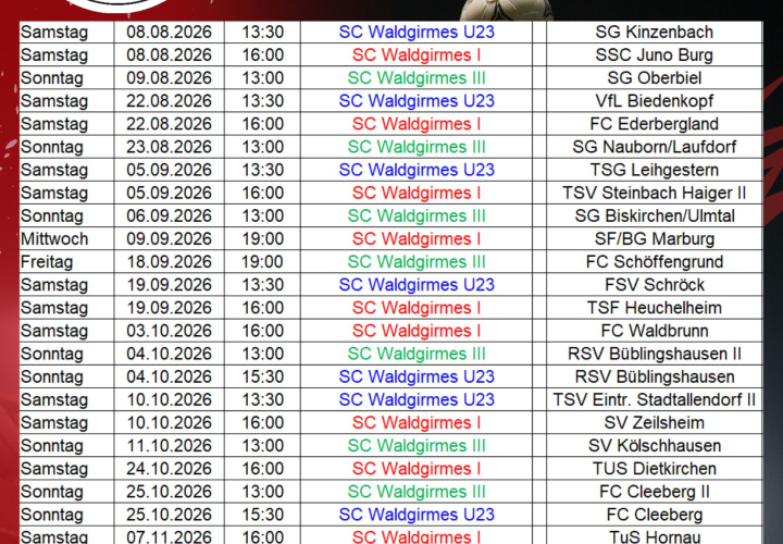 Heimspieltermine SCW Seniorenteams 2026